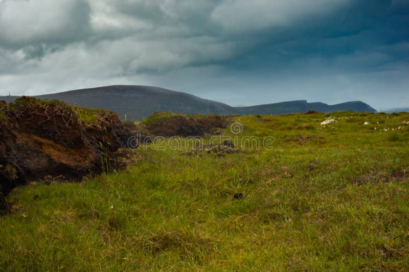 View Of Mountains From Bog Land On Achill Island Co Mayo Stock Image