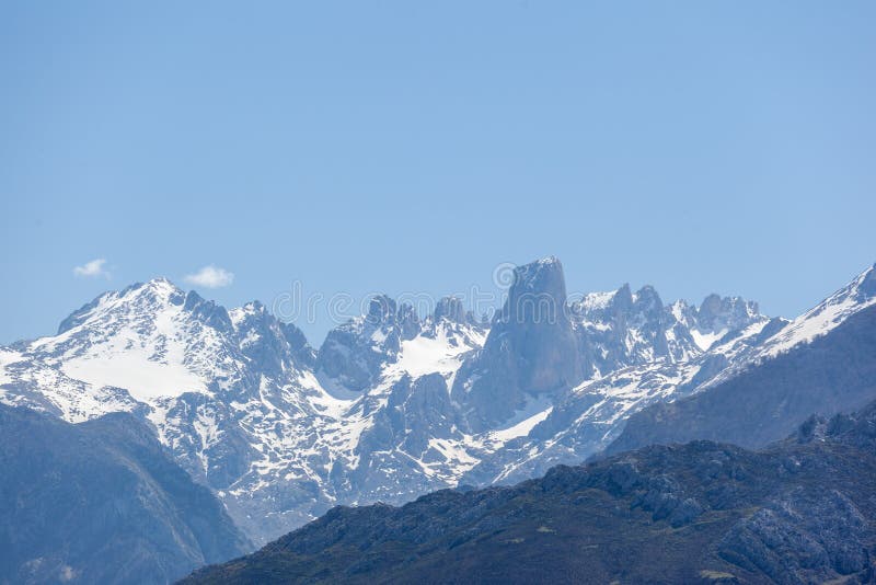 View of the `Naranjo de Bulnes` peak from Sotres, Spain
