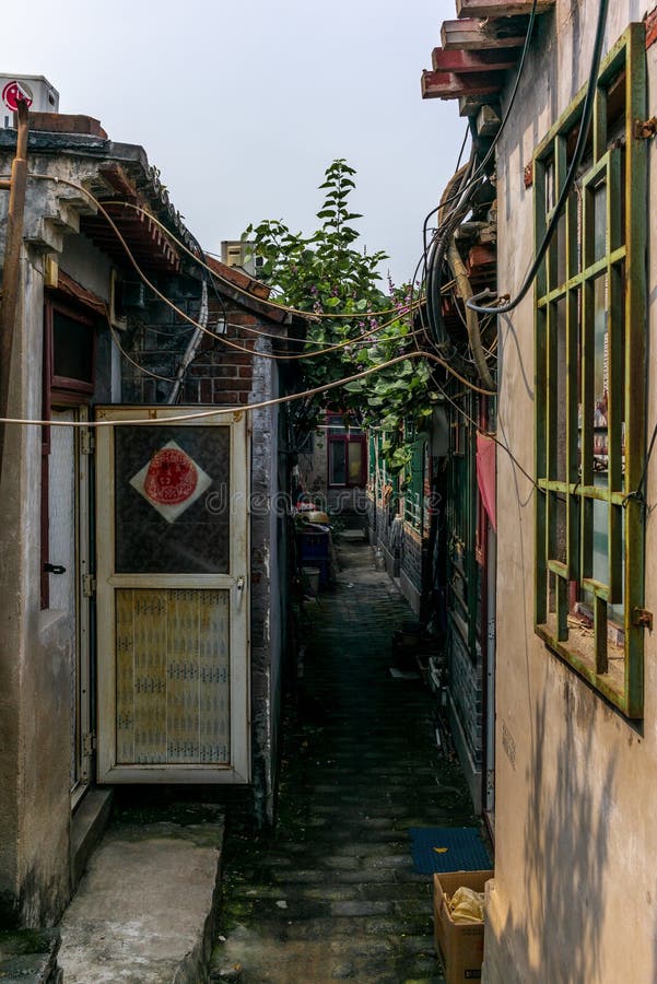 A view of a narrow alley in a traditional Beijing Hutong in Chin