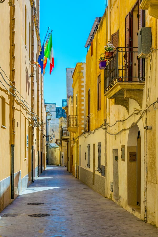 View of a Narrow Street in Marsala, Sicily, Italy Stock Photo - Image