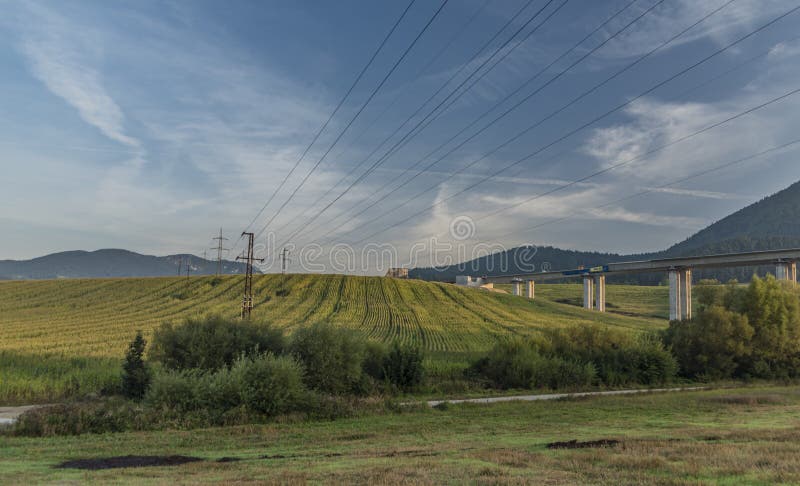 View near Ruzomberok town with big hill and wires