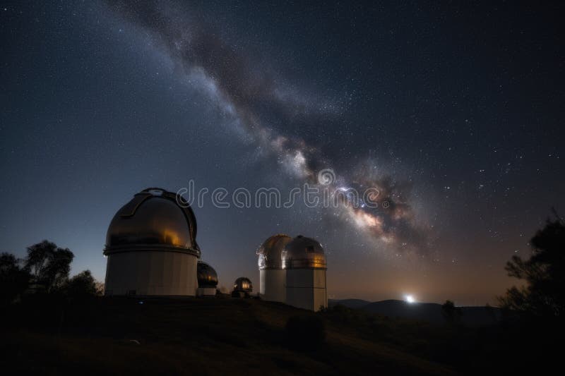 View of Nearby Star System, with White and Black Telescopes Visible