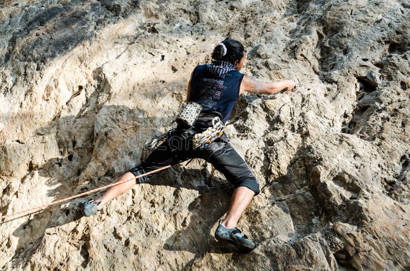 Nepali Rock Climber Practicing a Climbing Route Hattiban Nepal ...