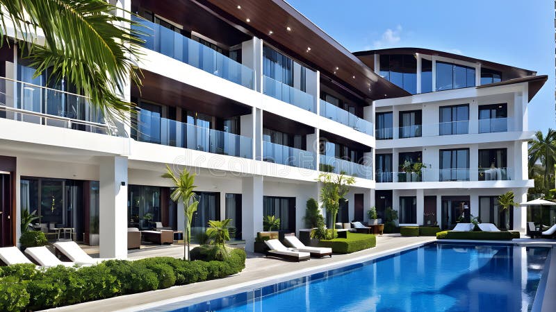 View on the new modern hotel stock illustration