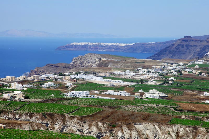 A view north from the traditional village of Pyrgos in Santorini, Greece. A view north from the traditional village of Pyrgos in Santorini, Greece.