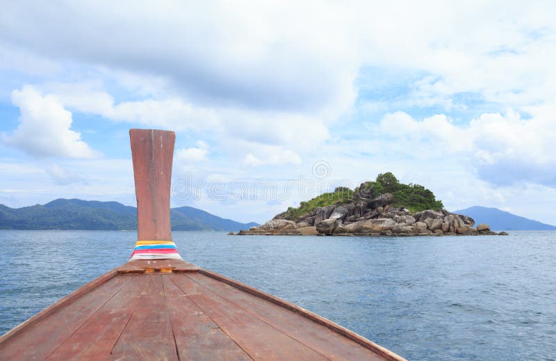 View from nose of long tail boat to Lipe see and islands, Thailand stock photo View from nose of long tail boat to Lipe see and islands, Thailand stock photo
