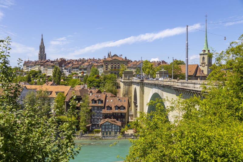 View of Nydegg Bridge and Old Buildings in Bern, Switzerland Editorial