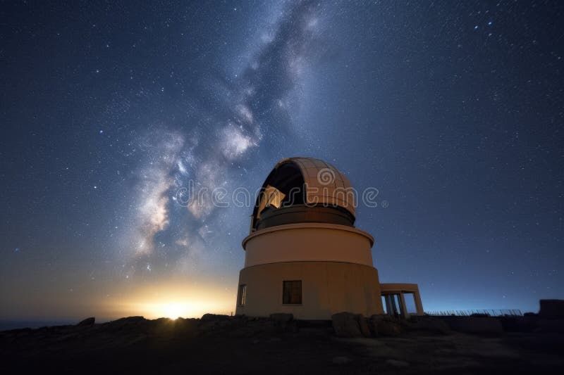 View of Observatory with Telescope in View, Surrounded by Night Sky