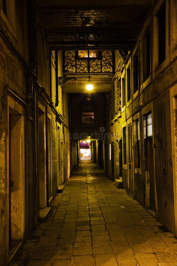 View of an old alley in Venice at night