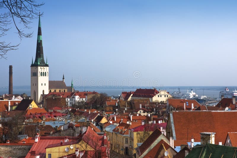 Old Tallinn Panorama with Baltic sea on background. Old Tallinn Panorama with Baltic sea on background