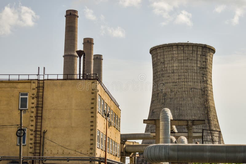 View of old power plant with big concrete furnaces . Fallen chemical communist industry royalty free stock photos View of old power plant with big concrete furnaces . Fallen chemical communist industry royalty free stock photos