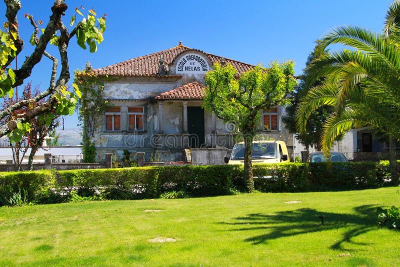 View on old school in town Nelas, Portugal