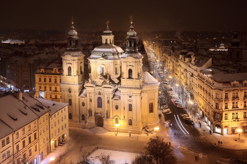 View of Old Town`s Square in Prague in winter time