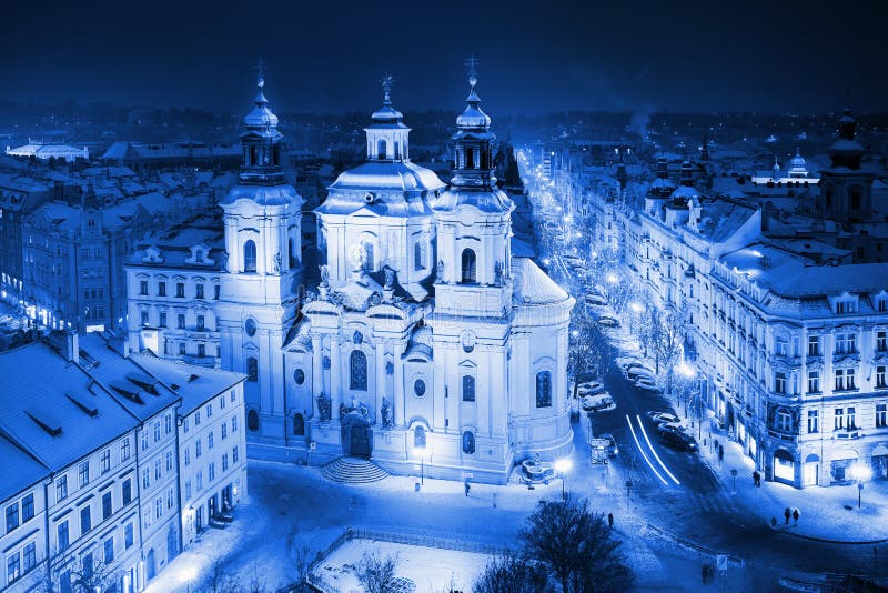 View of Old Town`s Square in Prague in winter time