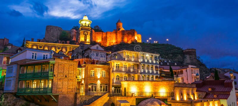 View of the Old Town of Tbilisi, Georgia after sunset stock photography View of the Old Town of Tbilisi, Georgia after sunset stock photography