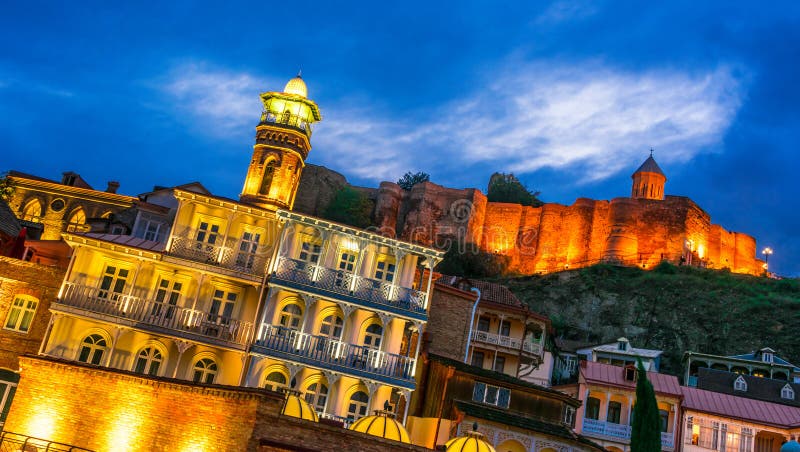 View of the Old Town of Tbilisi, Georgia after sunset royalty free stock image View of the Old Town of Tbilisi, Georgia after sunset royalty free stock image