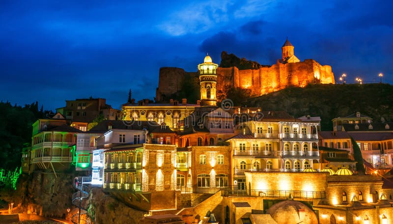 View of the Old Town of Tbilisi, Georgia after sunset royalty free stock images View of the Old Town of Tbilisi, Georgia after sunset royalty free stock images