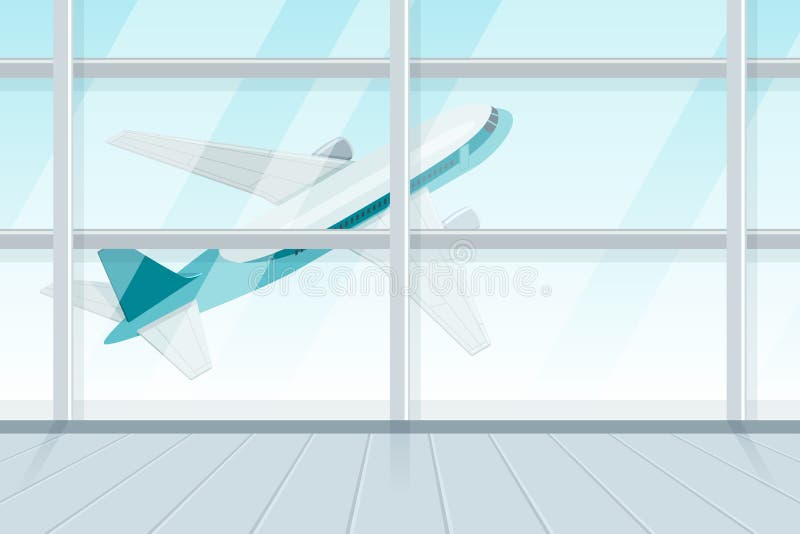 View out of airport terminal window on takeoff airplane. Flying jet plane, vector 3d isometric sytle illustration vector illustration View out of airport terminal window on takeoff airplane. Flying jet plane, vector 3d isometric sytle illustration vector illustration