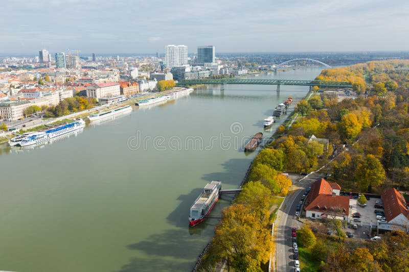 View over Bratislava downtown with Danube