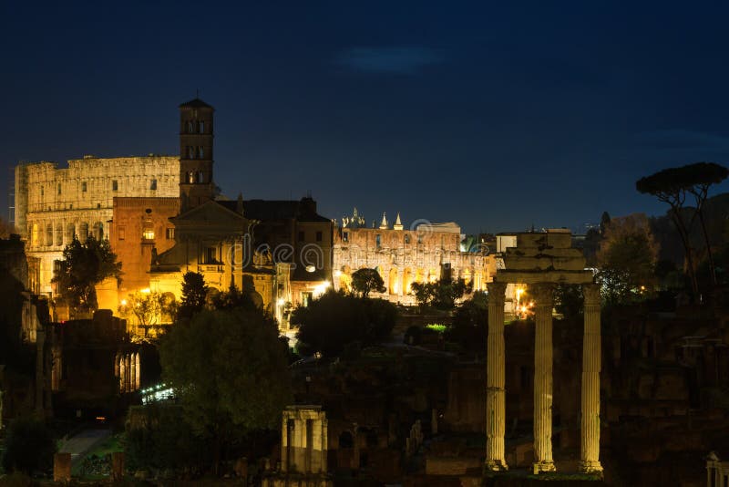View Over the Forum Romanum at Night Stock Image - Image of viewpoint