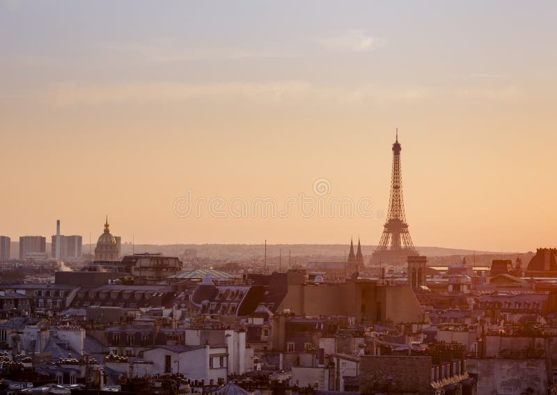 View over Paris with Eiffel Tower at sunset