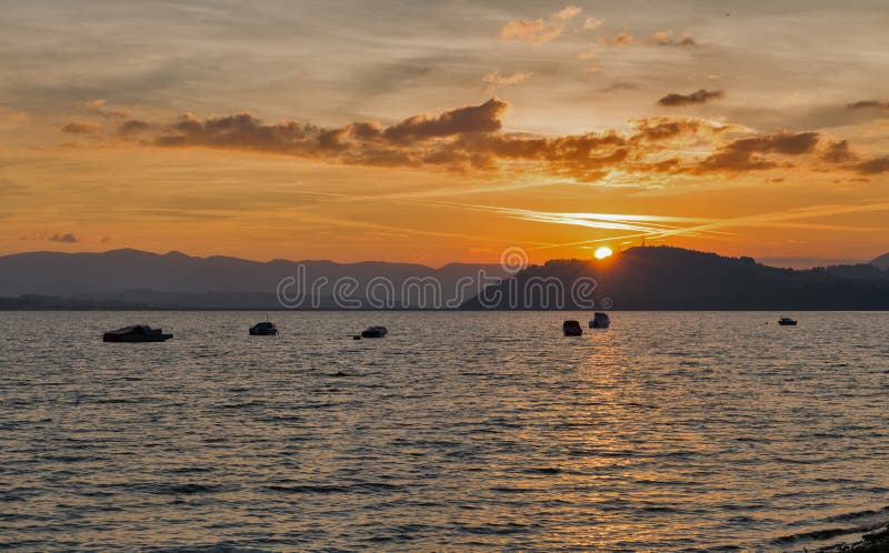 Sunset Liptovska Mara lake in Liptovsky Trnovec village, Slovakia.