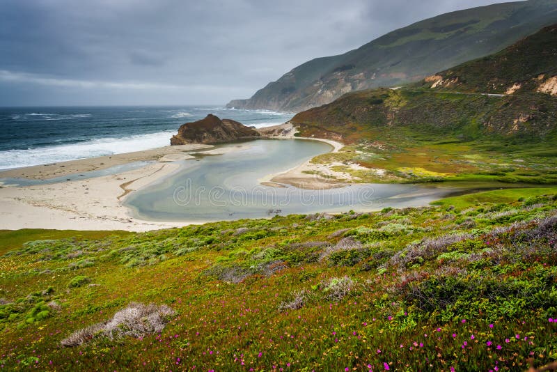 Surf at Mouth of Big River in Mendocino County, California, USA. Stock