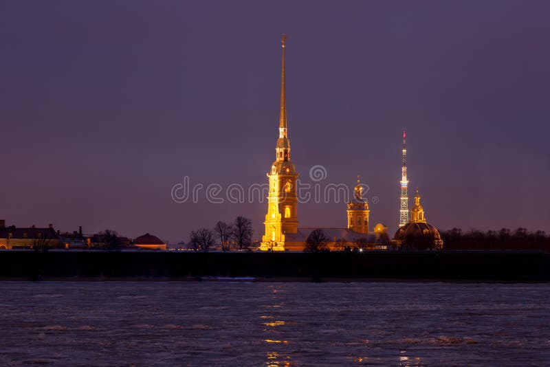 View of the Peter and Paul Fortress at night, St. Petersburg