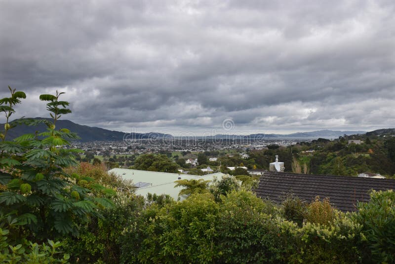 A view of Petone, Lower Hutt, Wellington, New Zealand over rooftops