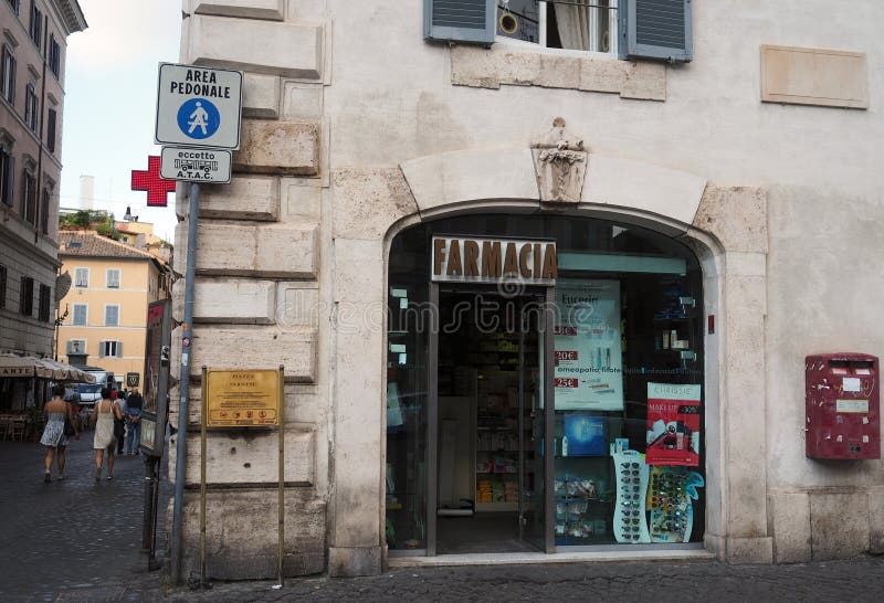 Pharmacy in Rome, Italy editorial stock photo. Image of center 159938983