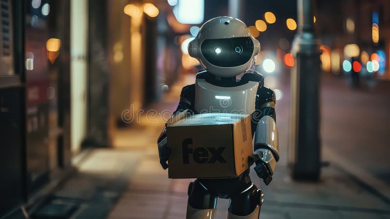 Photograph of a robot working as a deliveryman Generated with AI royalty free illustration