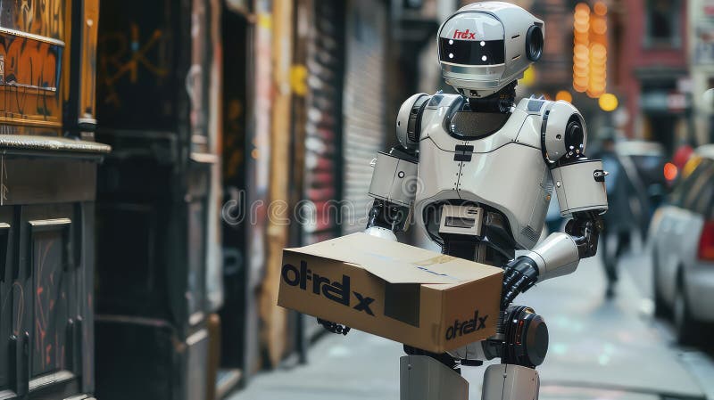 Photograph of a robot working as a deliveryman Generated with AI vector illustration
