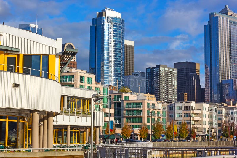 View from the pier on Seattle city skyline. royalty free stock photos