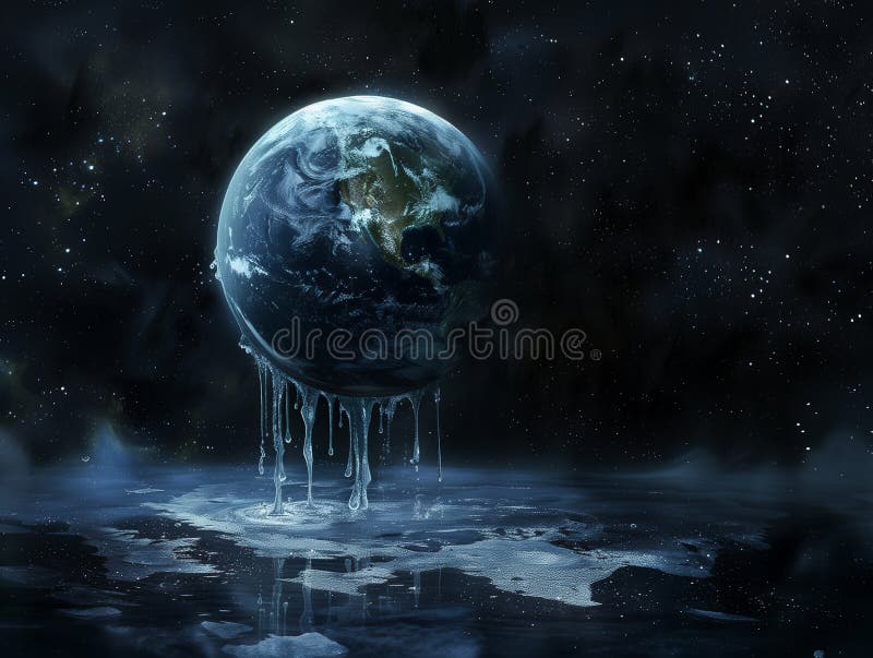 View of planet Earth melting in space stock illustration