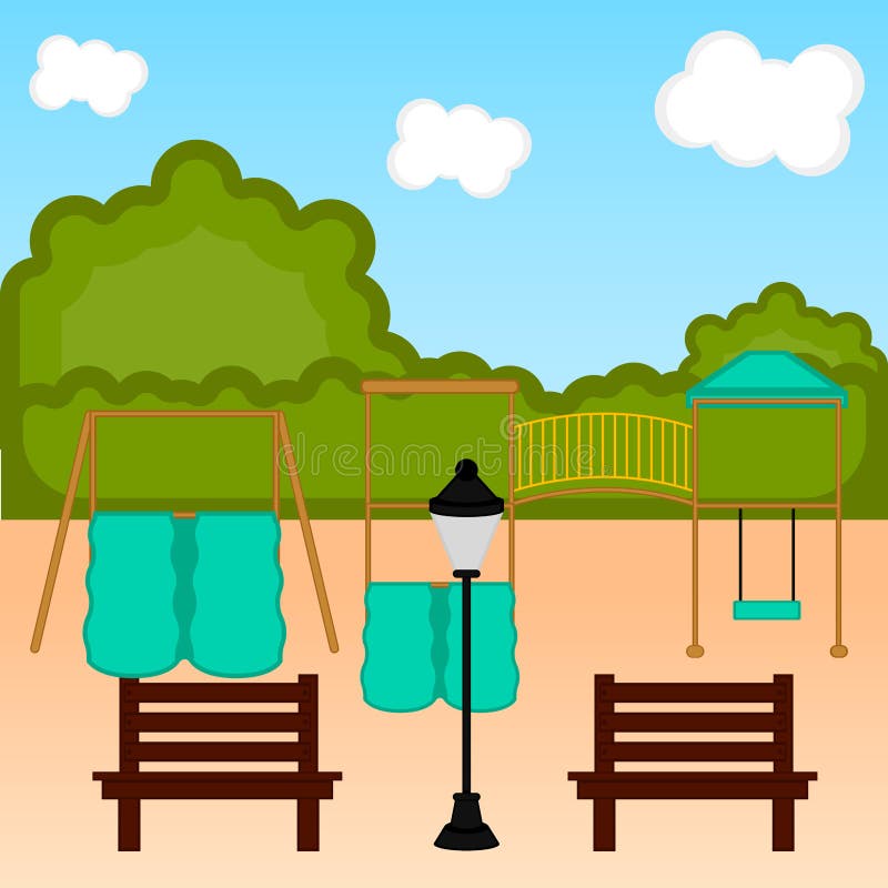 View of a Playground with Slides Stock Vector - Illustration of land ...