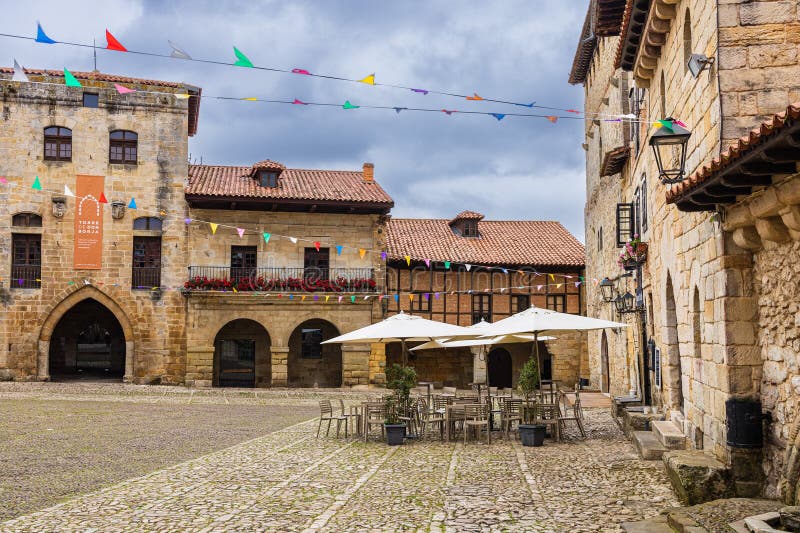 View of Plaza Mayor with its rural old houses, medieval heart of the town. Santillana del Mar, Cantabria, Spain. View of Plaza Mayor with its rural old houses, medieval heart of the town. Santillana del Mar, Cantabria, Spain
