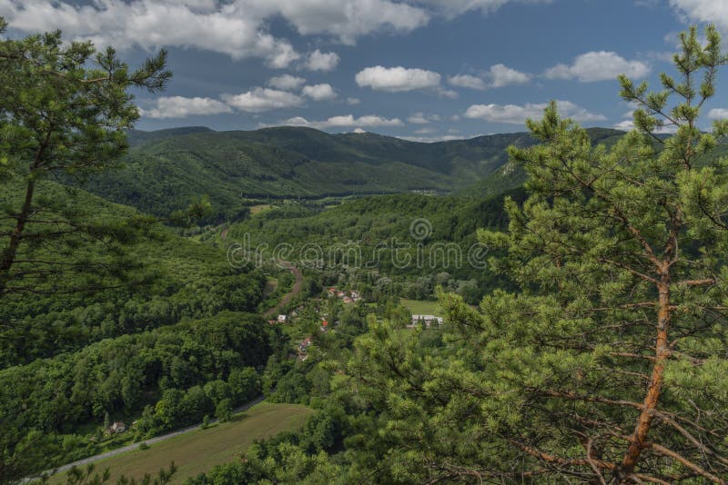 View point Skalka rock over valley of river Hornad in summer hot day