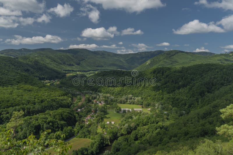 View point Skalka rock over valley of river Hornad in summer hot day