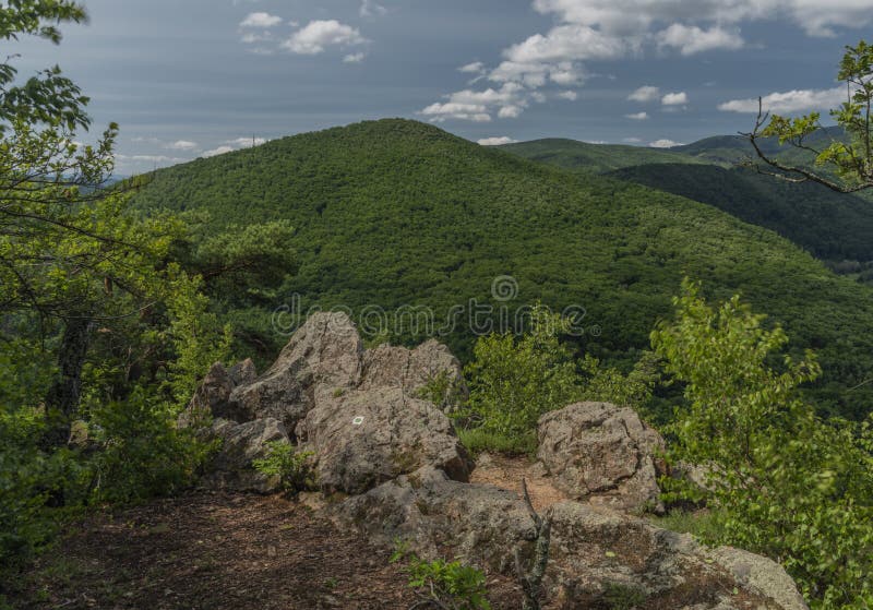 View point Skalka rock over valley of river Hornad in summer hot day