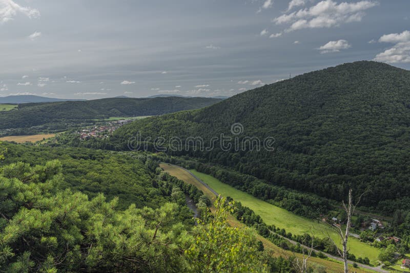 View point Skalka rock over valley of river Hornad in summer hot day