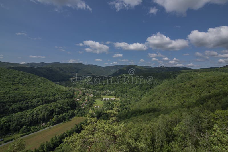 View point Skalka rock over valley of river Hornad in summer hot day