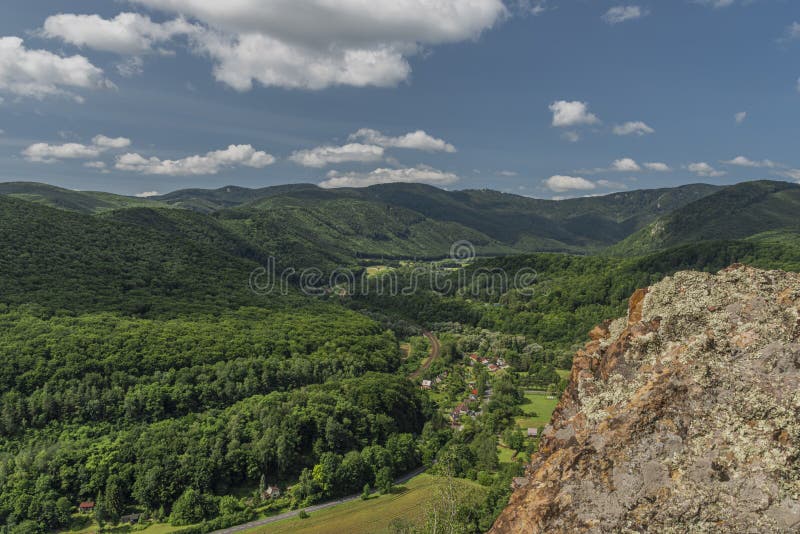 View point Skalka rock over valley of river Hornad in summer hot day