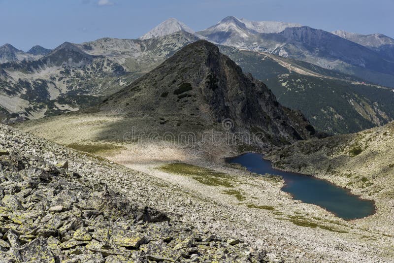 View from Polezhan peak to Upper Gazey Lake, Pirin Mountain, Bulgaria