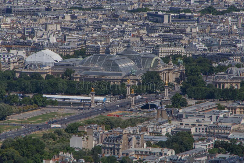 Aerial view on Pont ander III and Grand Palais in Paris. Aerial view on Pont ander III and Grand Palais in Paris