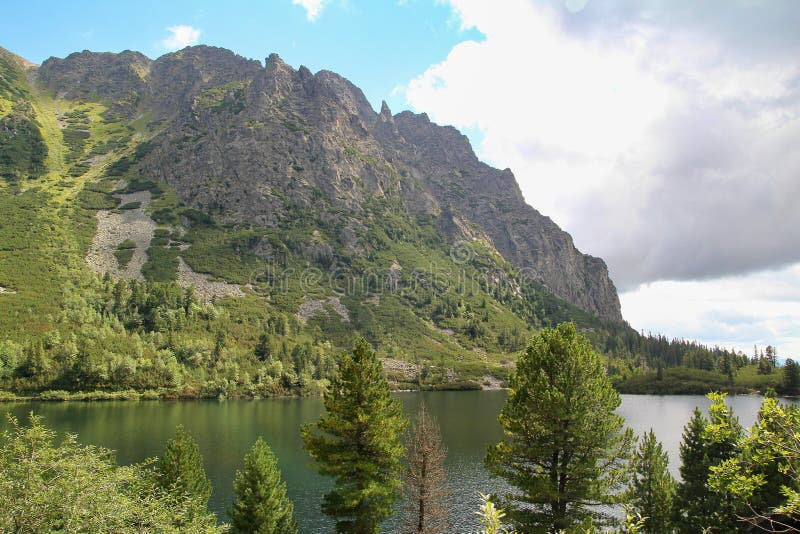 View of Popradske Pleso- Mountain lake of glacial origin in the High Tatras, Slovakia