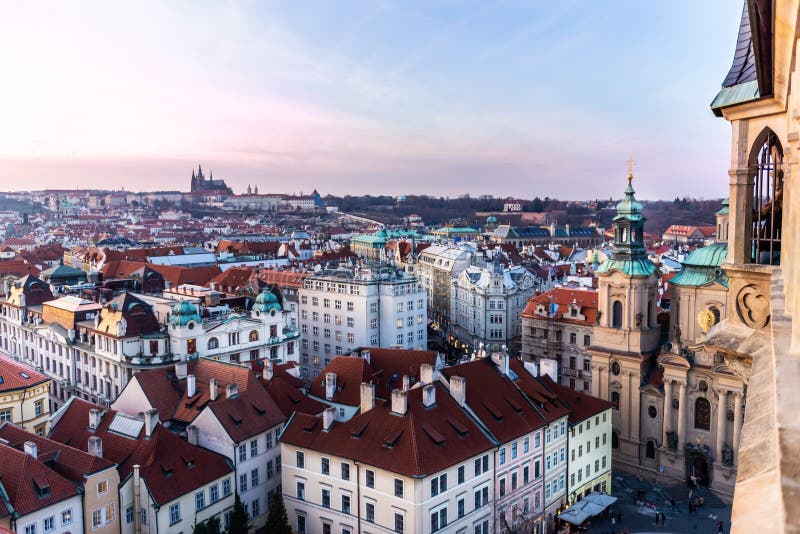 View on Prague panorama with red roofs and historic architecture stock photos View on Prague panorama with red roofs and historic architecture stock photos