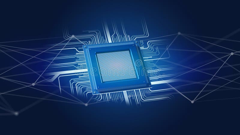 Processor chip and network connection - 3d render stock illustration