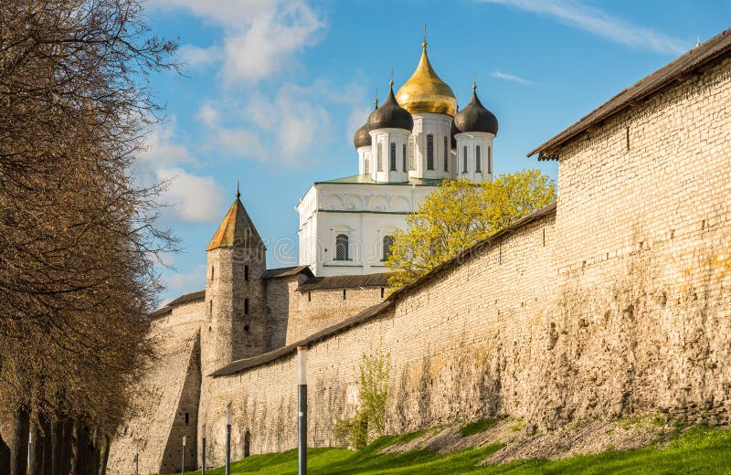 View of the Pskov Krom or Pskov Kremlin in the central part of the city, Russia. View of the Pskov Krom or Pskov Kremlin in the central part of the city, Russia
