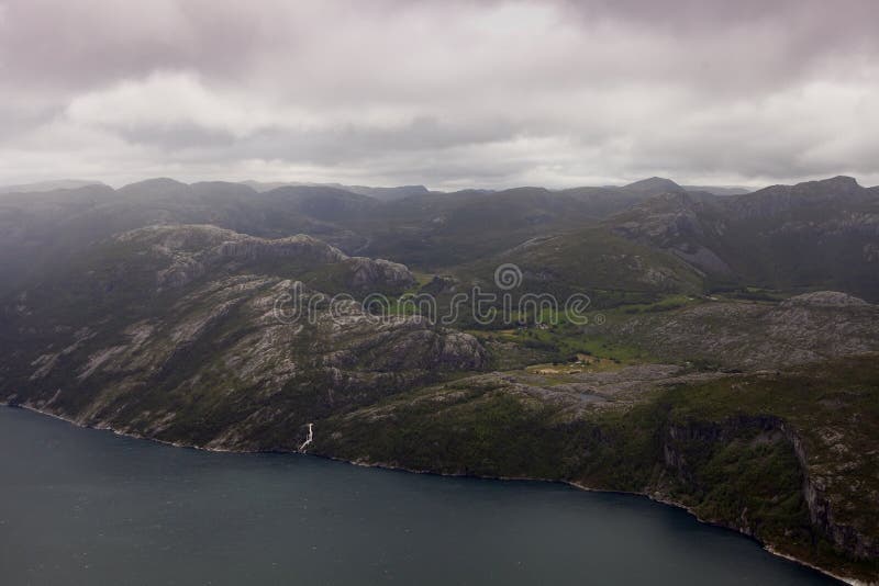 View from Pulpit Rock, view from the ascending path, Lysefjord, Norway royalty free stock photography View from Pulpit Rock, view from the ascending path, Lysefjord, Norway royalty free stock photography