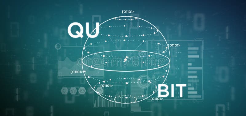 Quantum computing concept with qubit icon 3d rendering royalty free illustration